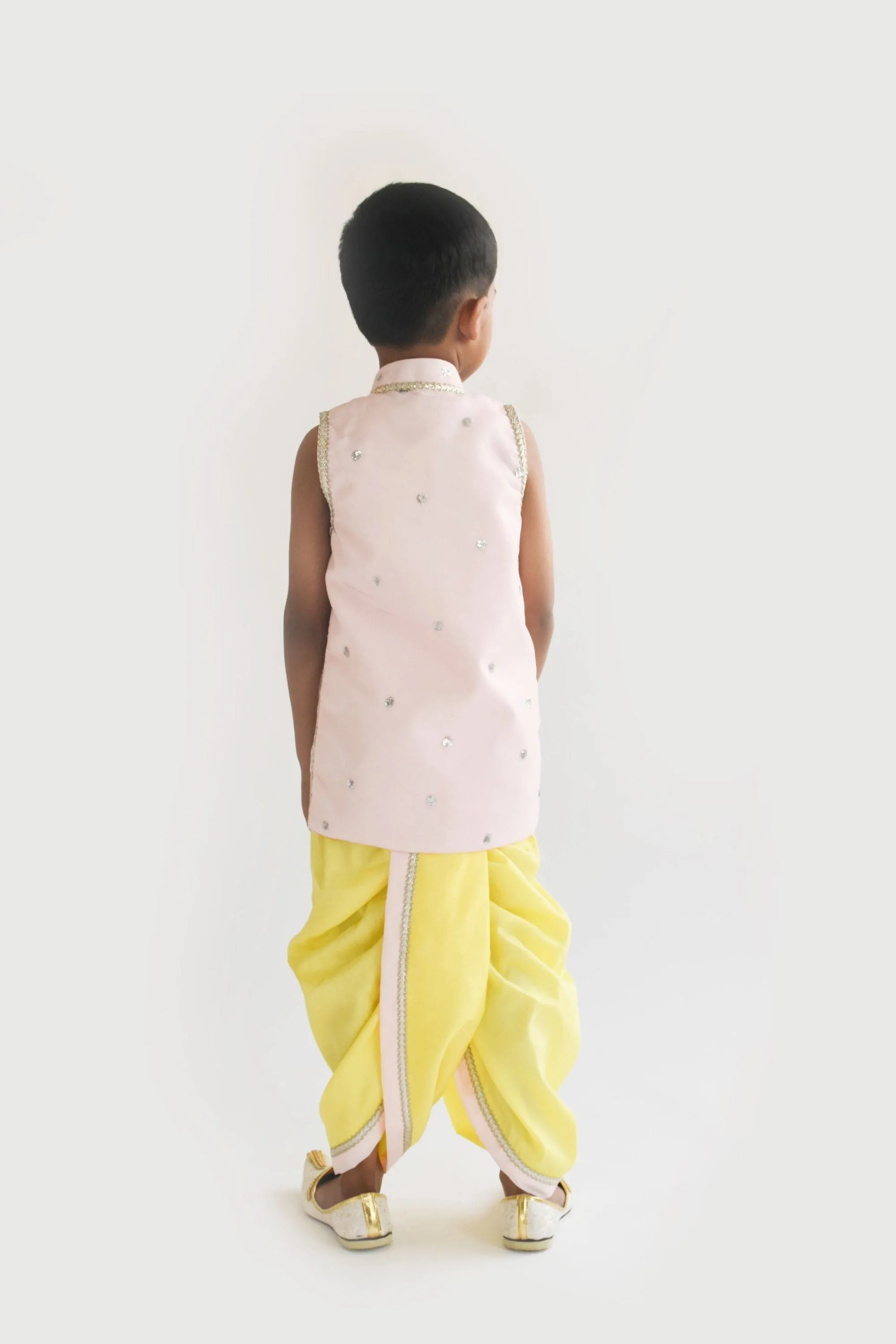 Pre Order: Pink Jacket with Yellow Dhoti