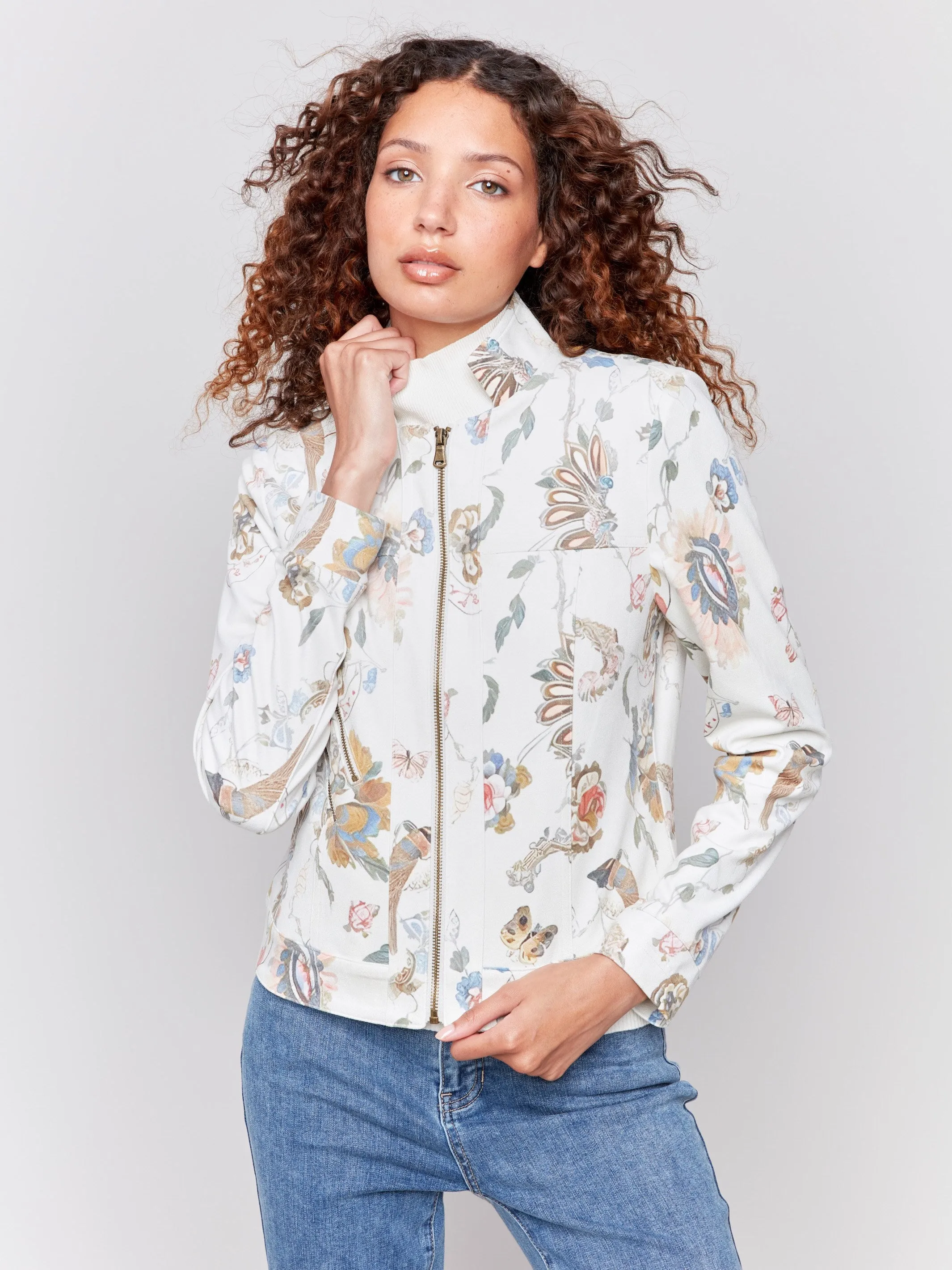 Printed Vintage Faux Leather Jacket - Cashmere