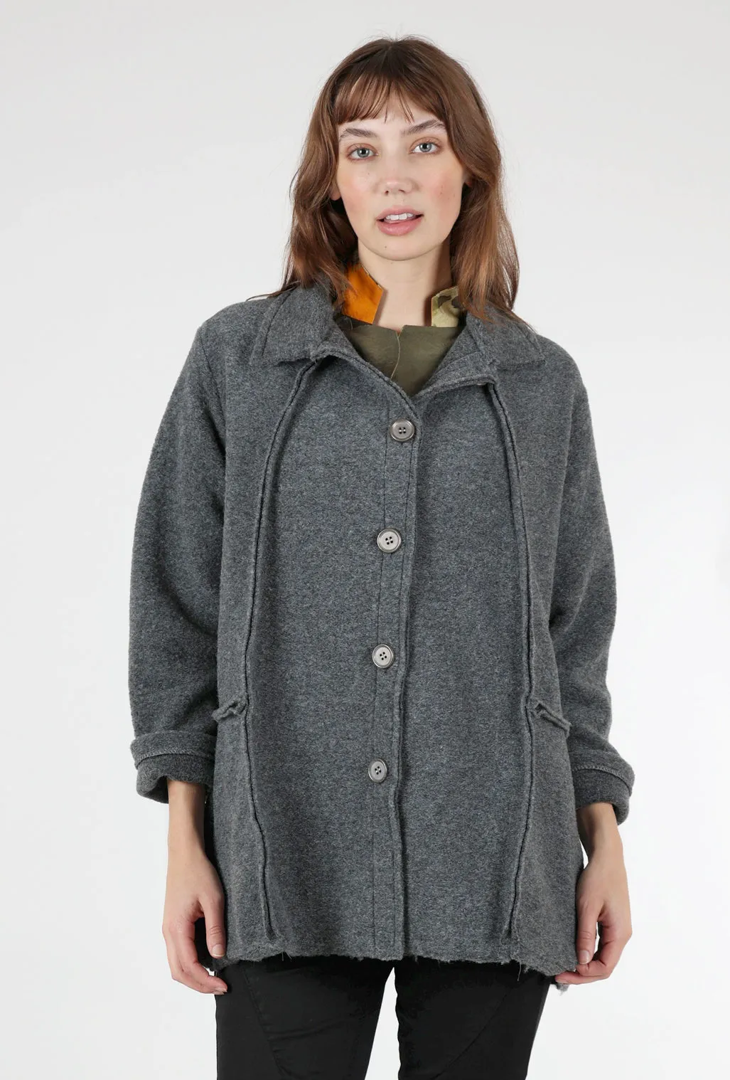 Raw-Trim Wool-Blend Jacket, Charcoal