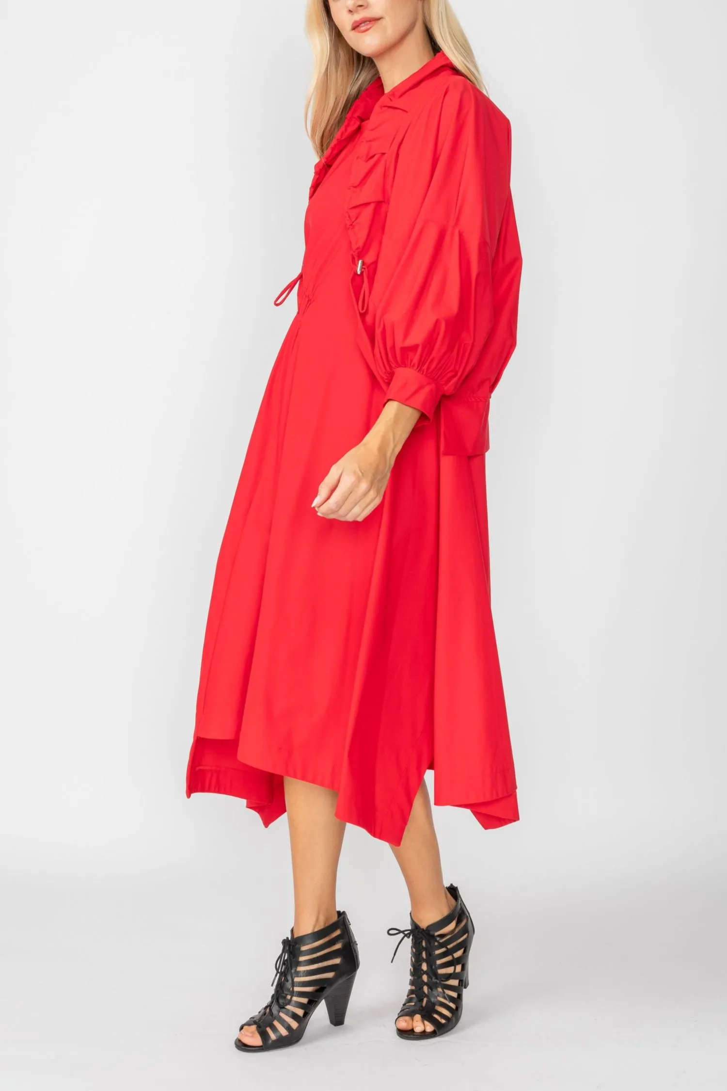 Red Pull On Collar and Bell Sleeve Jacket