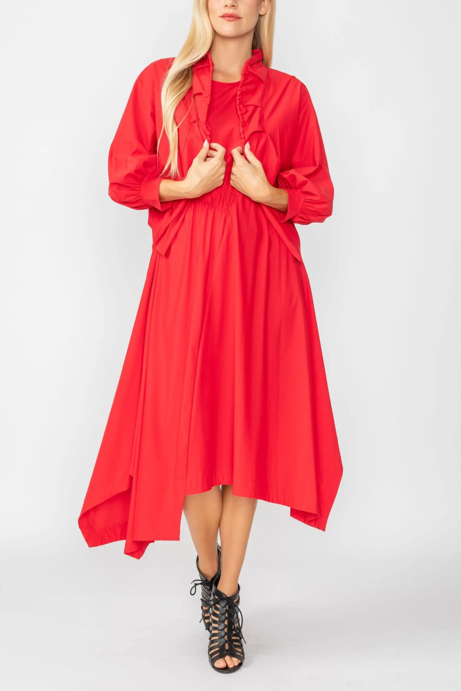 Red Pull On Collar and Bell Sleeve Jacket