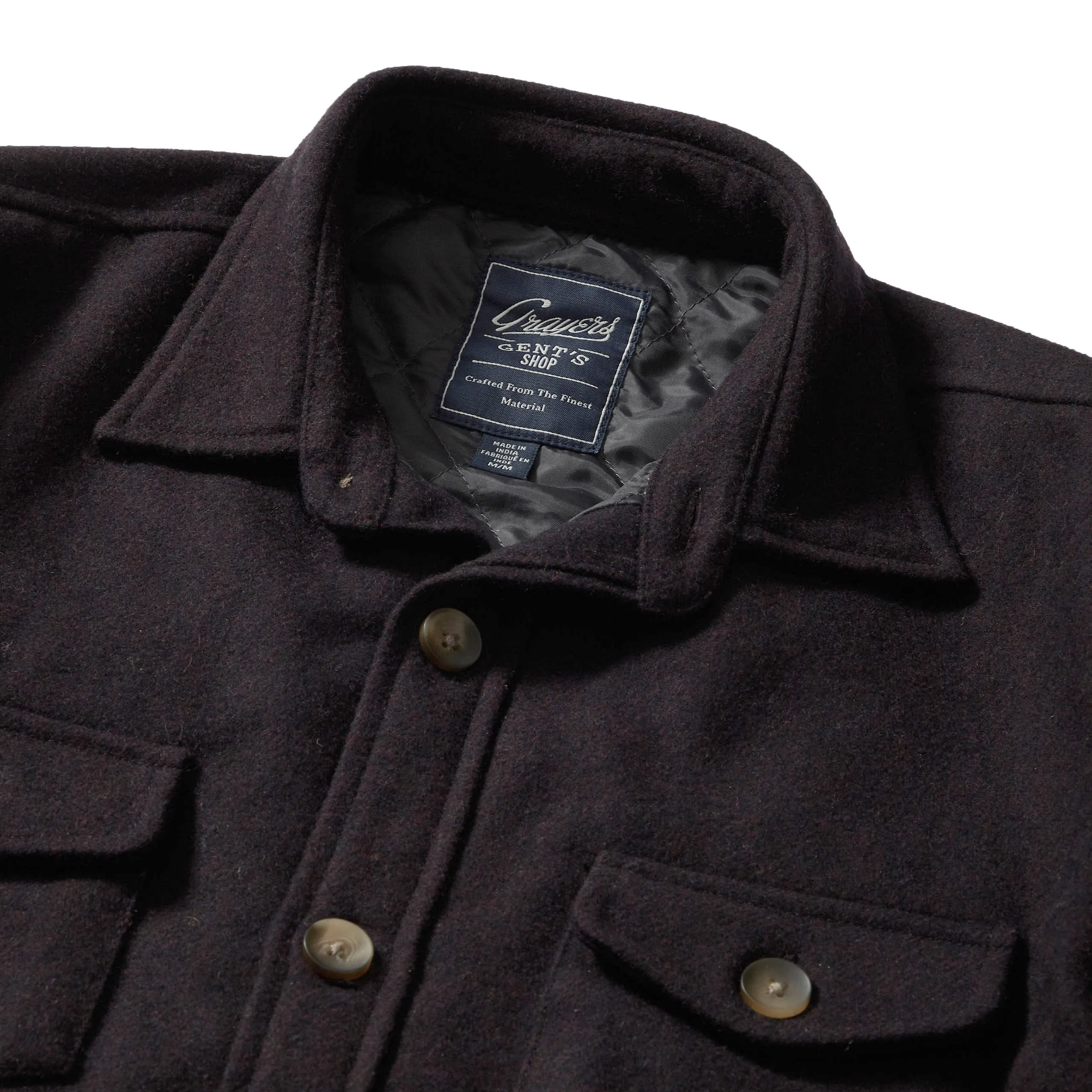 Retro Wool Padded Shirt Jacket - Dark Raisin