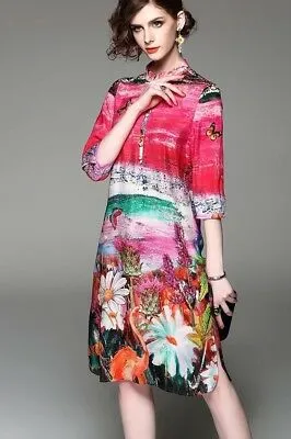 Scene Print Silk Midi Dress