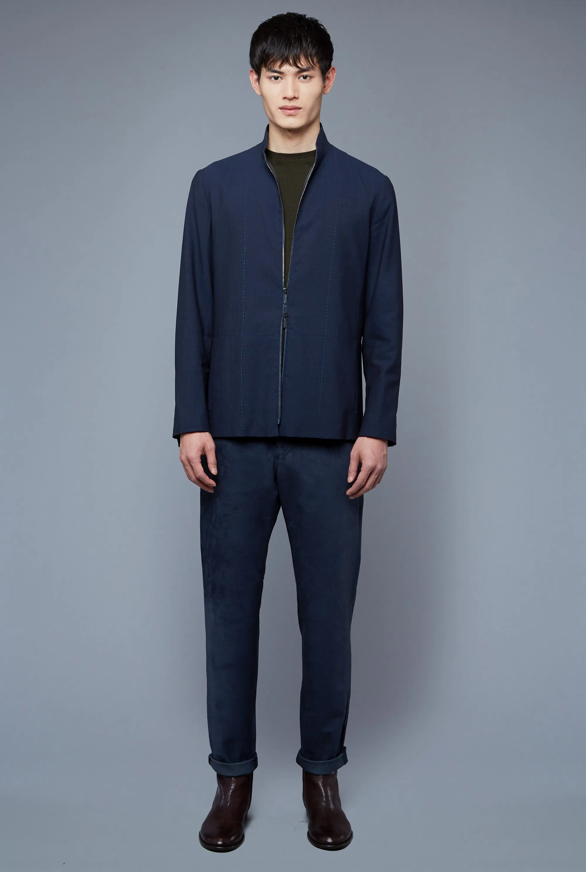 Seasonless Bomber | Navy Pinstripe