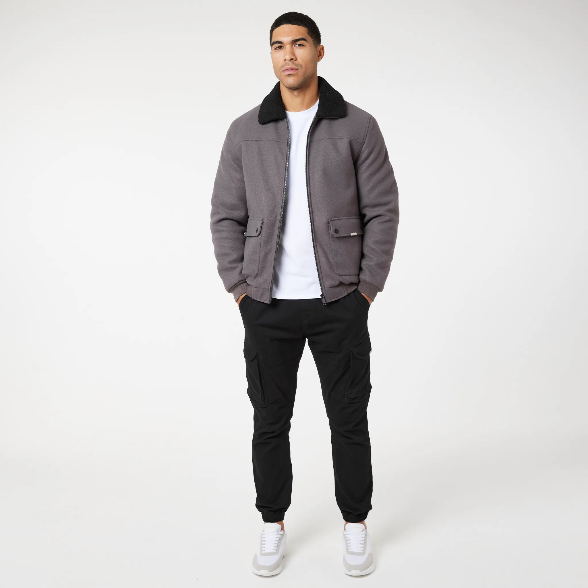 Smart Faux Wool Jacket | Charcoal