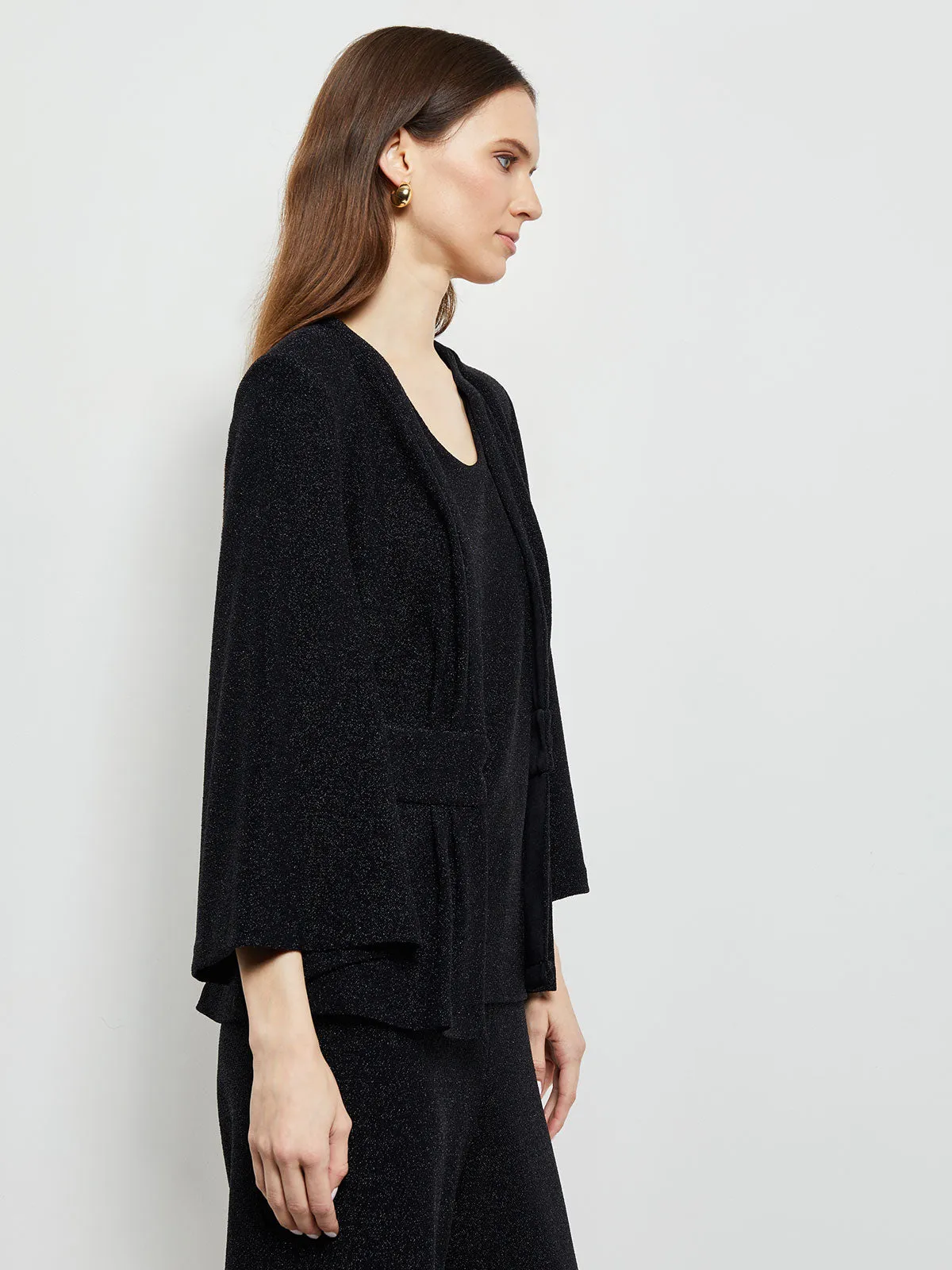 Sparkle Tie-Waist Bell Sleeve Woven Jacket