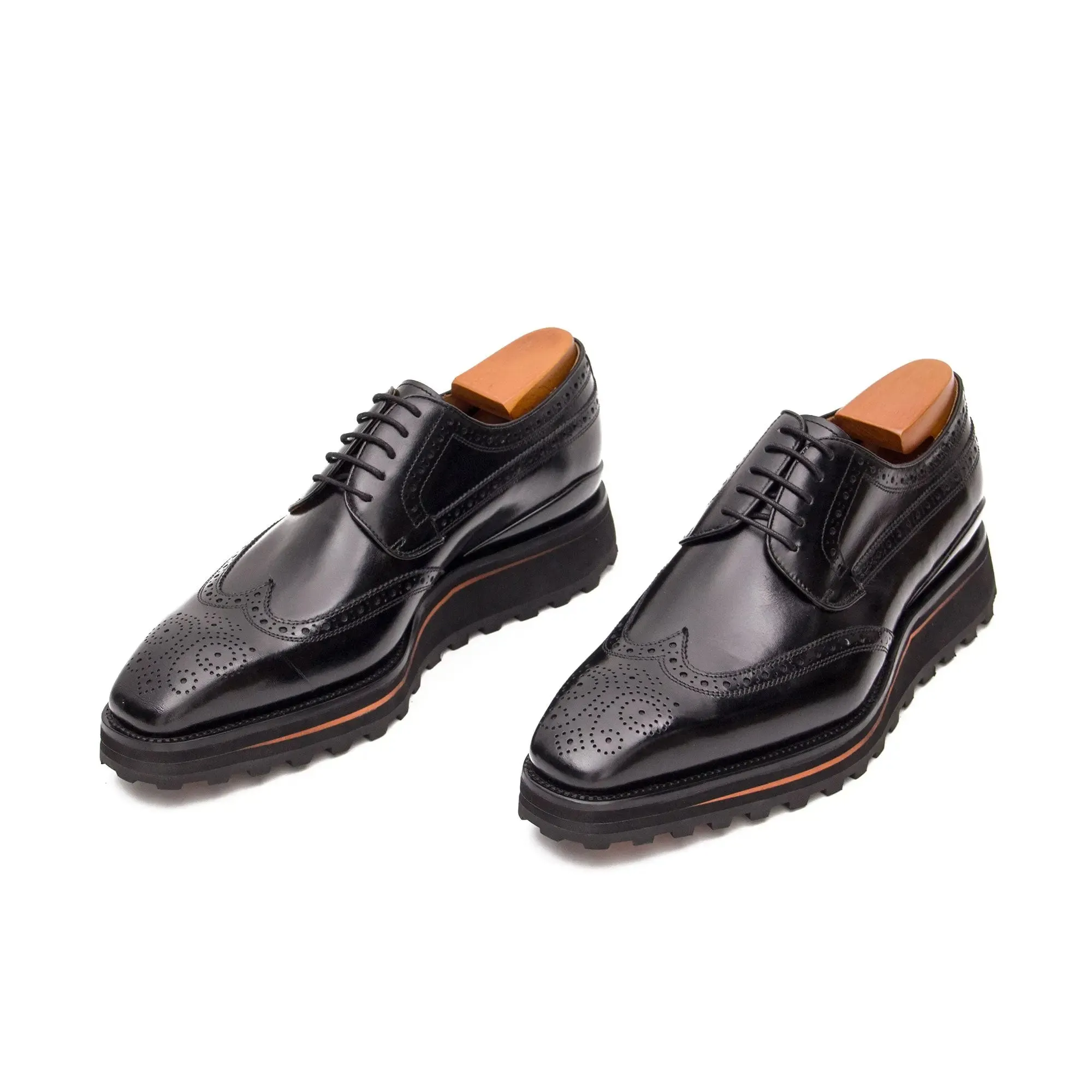 Thick-soled calfskin formal brogue derby shoes