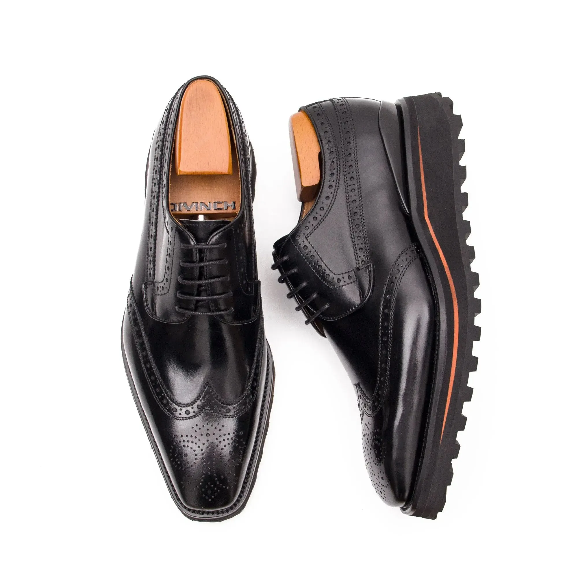 Thick-soled calfskin formal brogue derby shoes