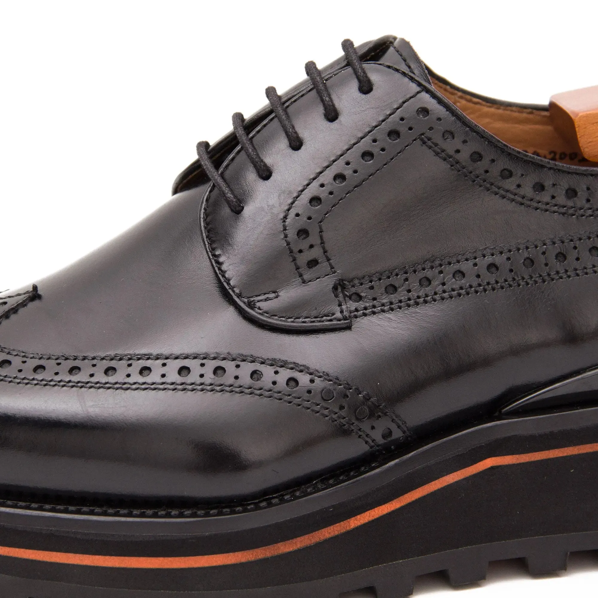 Thick-soled calfskin formal brogue derby shoes