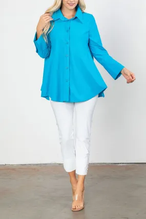 Turquoise Fold Down Collar Blouse