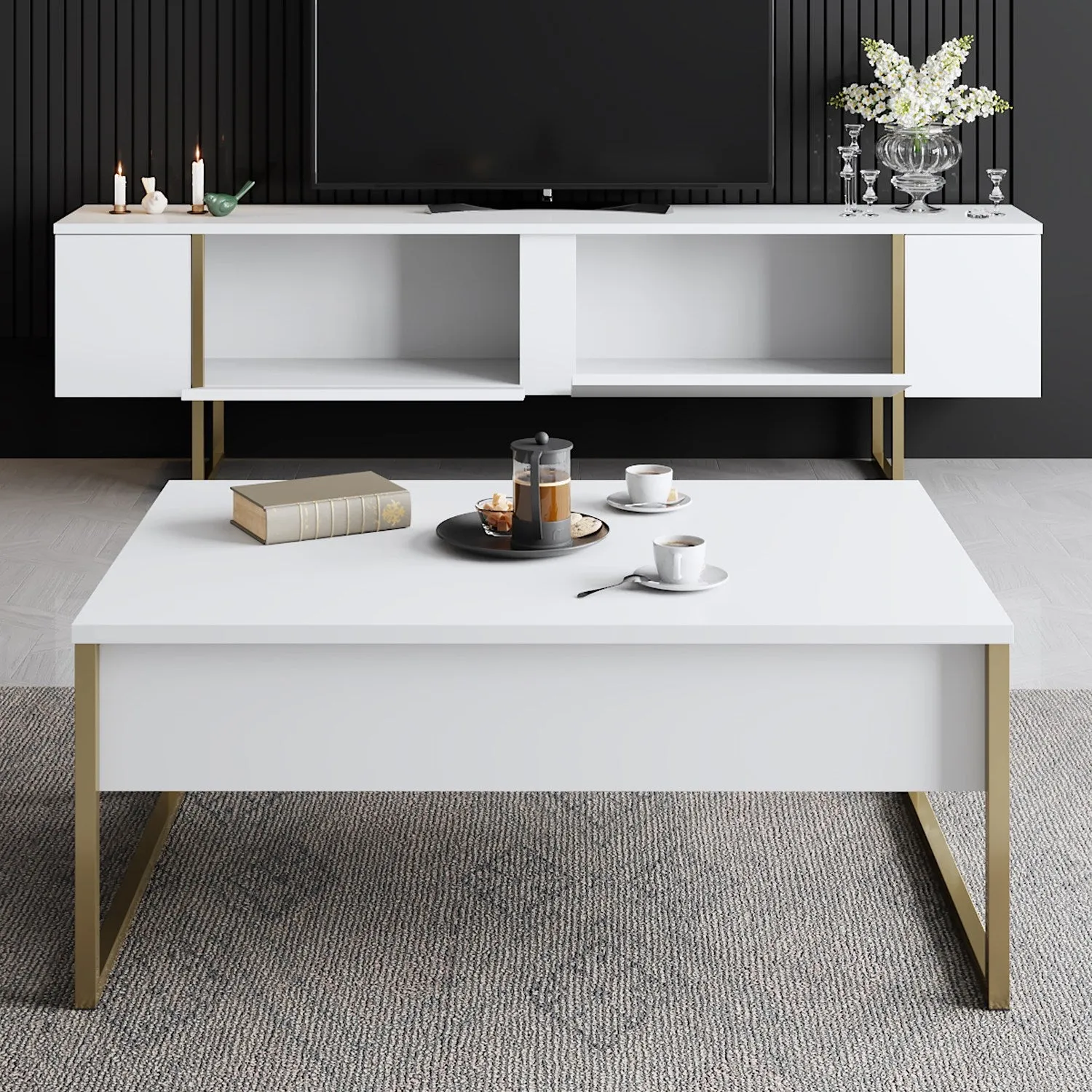 TV Stand Luxe - White Gold