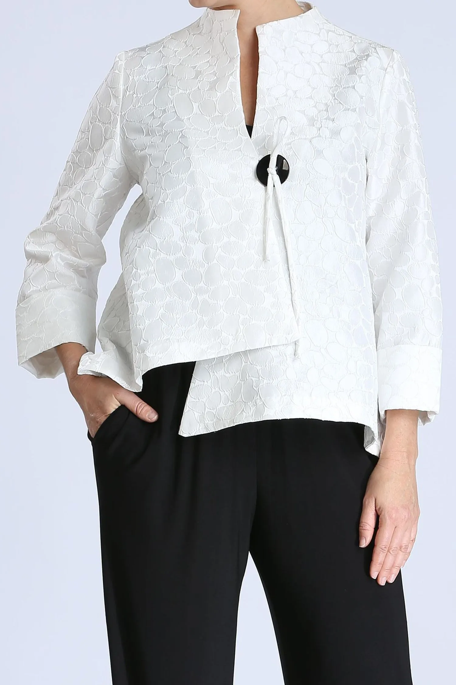 White Drop Dot Jacquard One Button Jacket